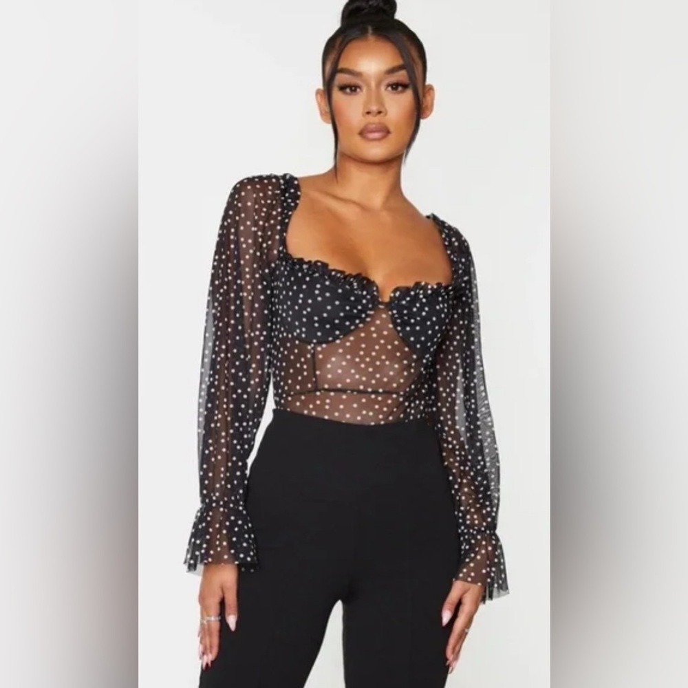 PrettyLittleThing Black Ruffled Bodysuit